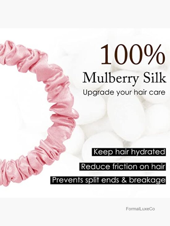 Silk Hair Ties 100% Mulberry Skinny Scrunchies No Damage Soft 5 Pack main image 4